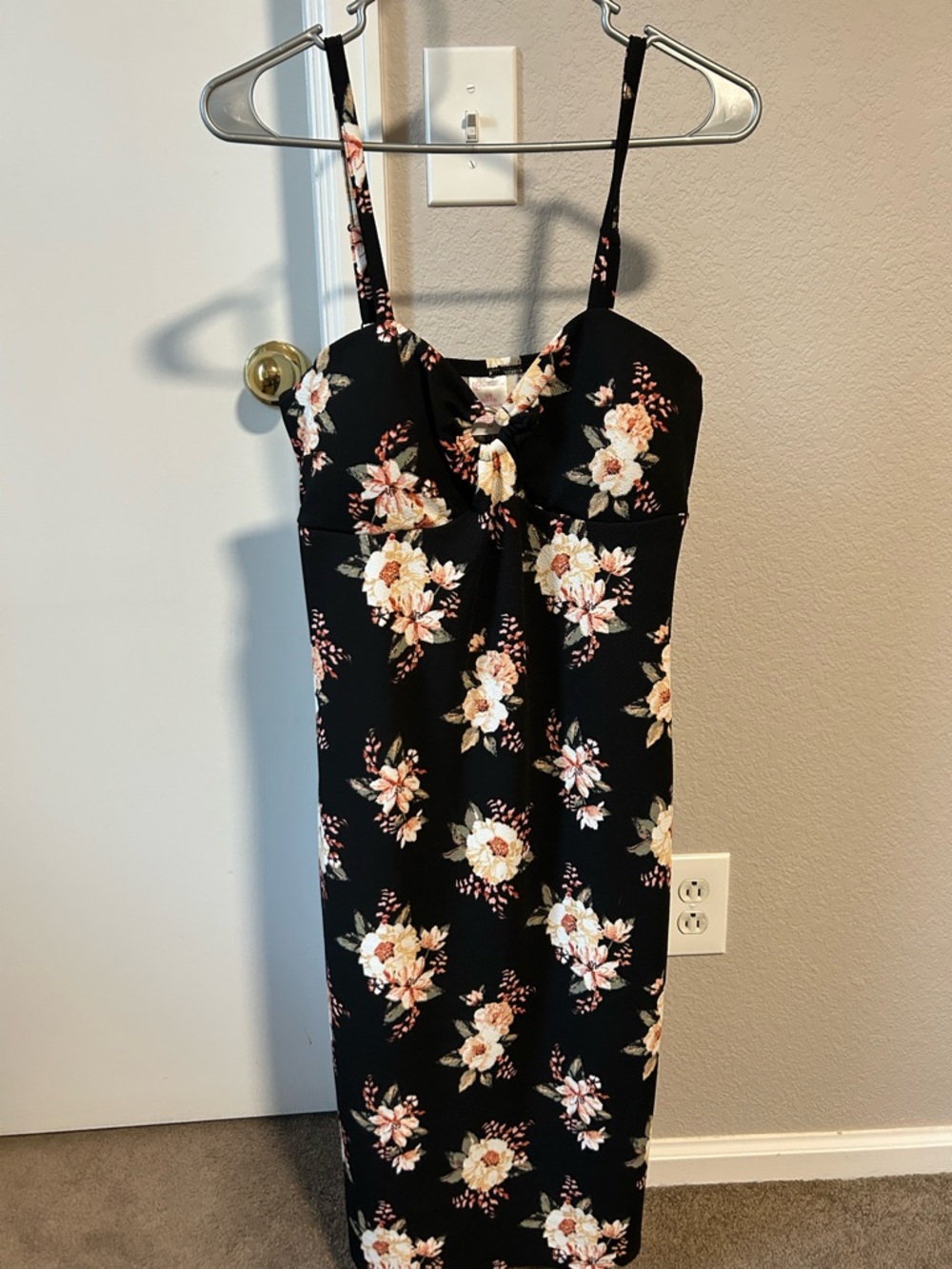 No Boundaries Black Floral Midi Dress with Spaghetti Straps